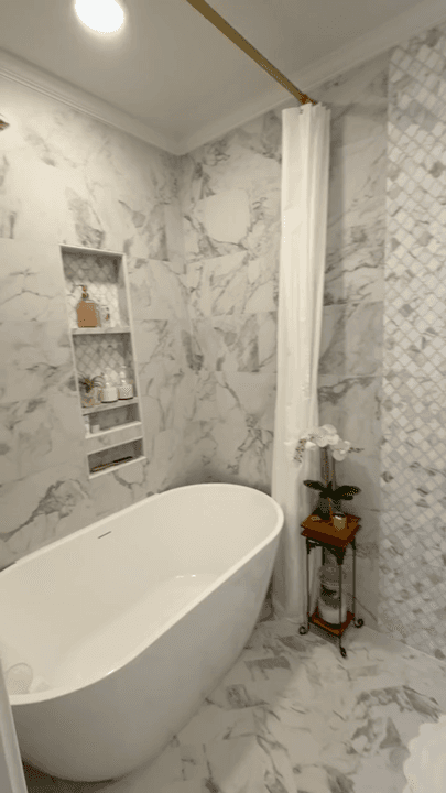 Finished interior remodeling project with bright tile and clean updated finishes